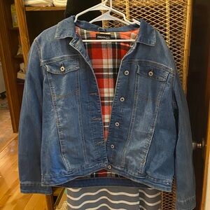 Parasuco Blue Denim Jean Jacket with Red Plaid Lining